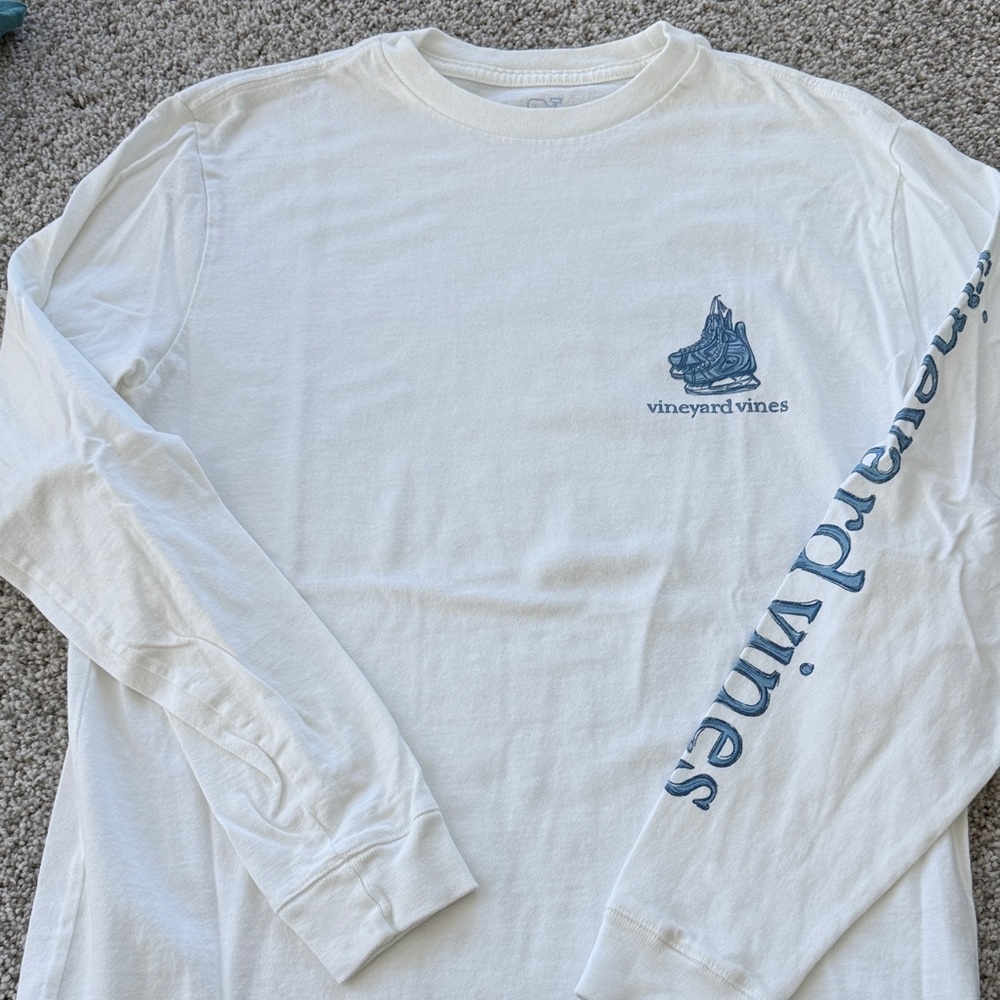 Vineyard Vines Cream and Blue Long Sleeve Shirt